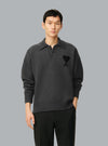 AMI DE COEUR FELTED WOOL POLO SHIRT DARK GREY