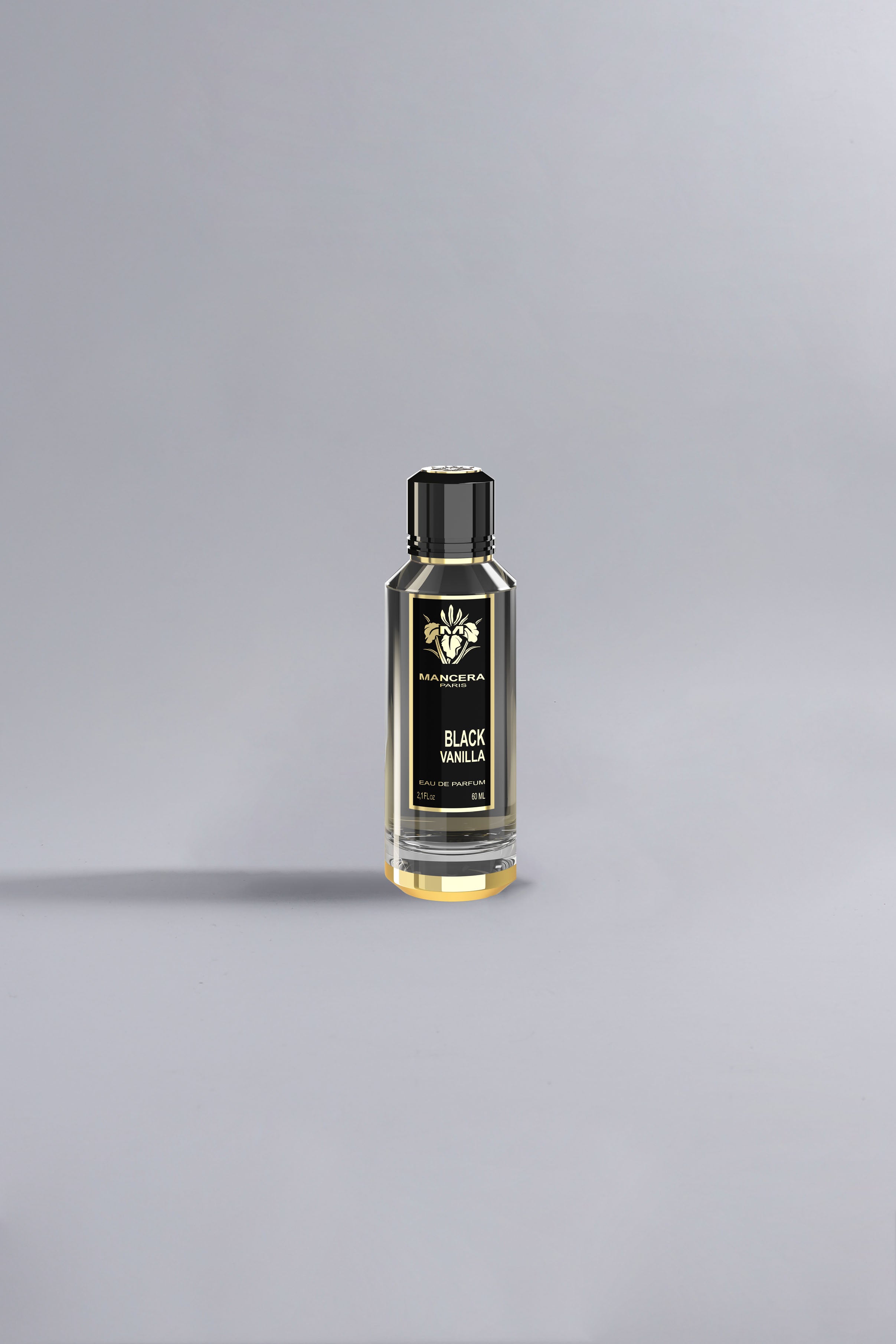 Black Vanilla Black perfume bottle with a sleek black and gold design, highlighting luxury and elegance in fragrance presentation.