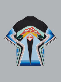 GRAPHIC MOUNTAIN CUBAN COLLAR SHORT SLEEVE SILK SHIRT