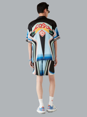 GRAPHIC MOUNTAIN CUBAN COLLAR SHORT SLEEVE SILK SHIRT