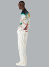 SATIN FLOWERS CUBAN COLLAR LONG SLEEVE SILK SHIRT