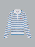 TUCK STITCH LONG SLEEVE POLO SHIRT BLUE