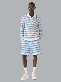 Polo shirt met lange mouwen en plooistiksels, blauw