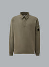C.P. COMPANY DIAGONAL RAISED FLEECE LENS POLO COLLAR SWEATER Dark Grey