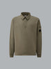 C.P. COMPANY DIAGONAL RAISED FLEECE LENS POLO COLLAR SWEATER Dark Grey