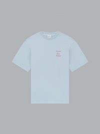 Le T-shirt slogan kalligrafie lichtblauw