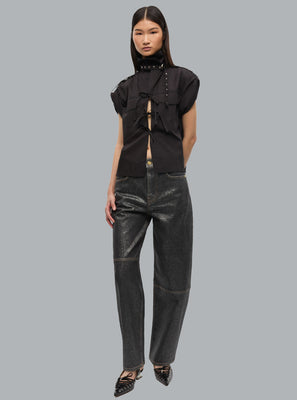 STRETCH COTTON COWL NECK BLOUSE