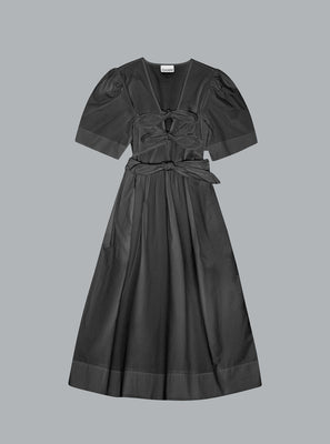 STRETCH COTTON TIE STRAP MIDI DRESS