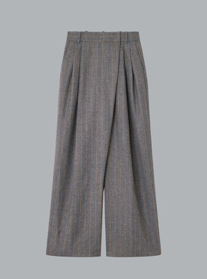 Brushed Wool Stripe Mid Waist Pants Pewter