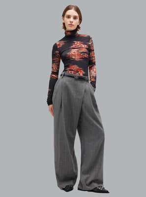 Brushed Wool Stripe Mid Waist Pants Pewter