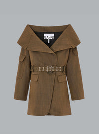 Light Wool Melange Open Collar Blazer