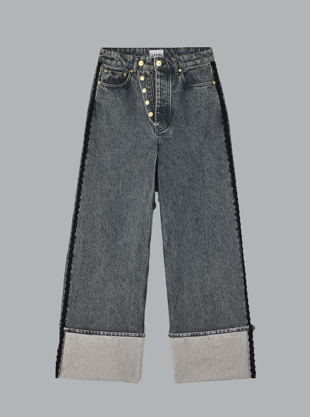 Stijve denim jeans met dubbele gulp en wijde pijpen
