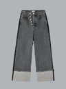 Stijve denim jeans met dubbele gulp en wijde pijpen