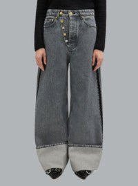 Stijve denim jeans met dubbele gulp en wijde pijpen