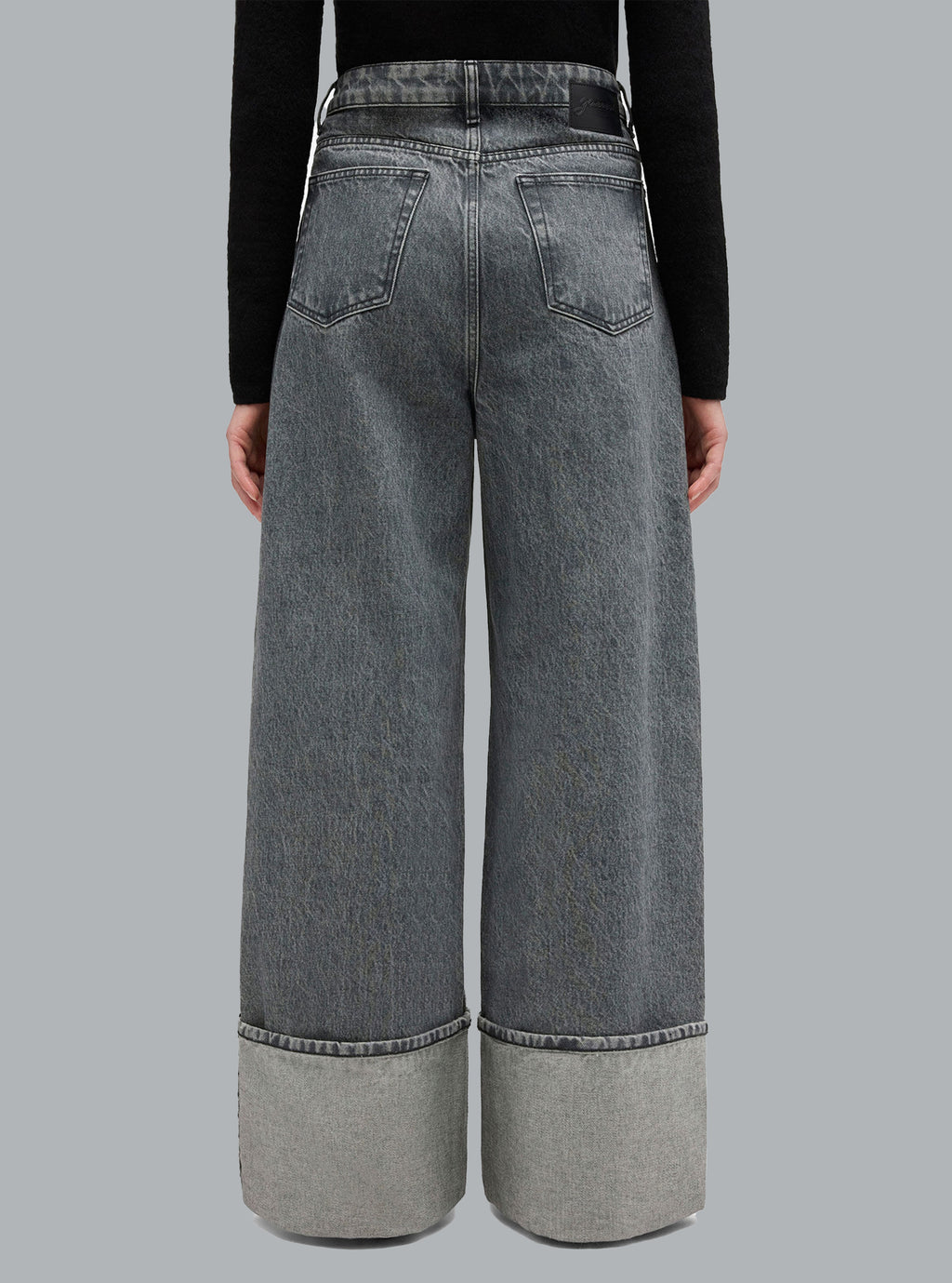 Stijve denim jeans met dubbele gulp en wijde pijpen