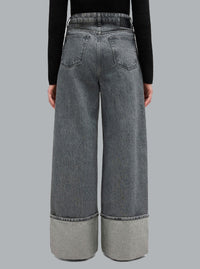 Stijve denim jeans met dubbele gulp en wijde pijpen