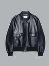 Dark Navy Soft Leather Bomber Jacket