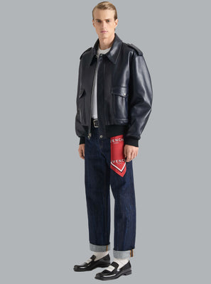 Dark Navy Soft Leather Bomber Jacket