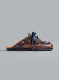 Boat Loafer Mule Leather Coffee