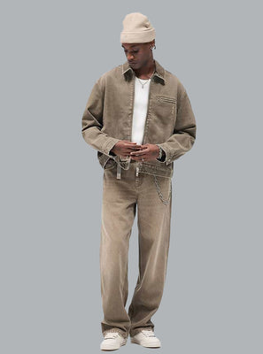 COLLARED DENIM JACKET OLIVE GREEN
