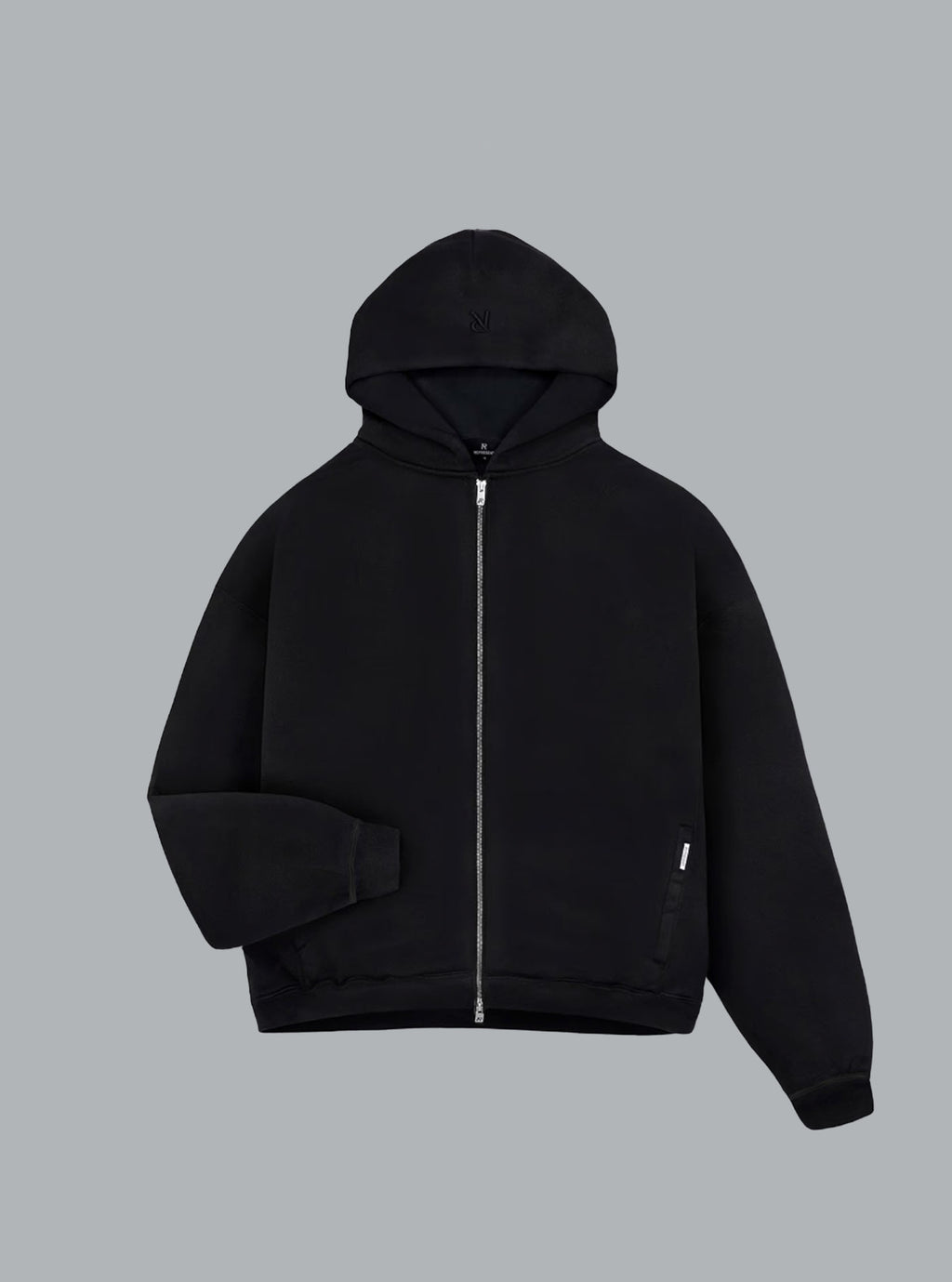 Initial Boxy Zip Hoodie Black