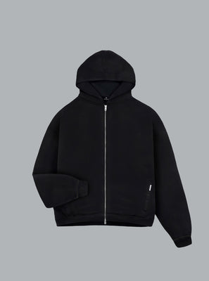Initial Boxy Zip Hoodie Black