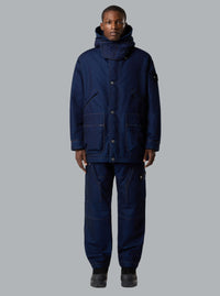 Indigo polypropyleen denim parka met lichte wassing