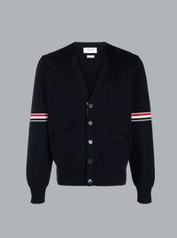 COTTON MILANO STITCH V-NECK CARDIGAN NAVY