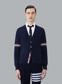 COTTON MILANO STITCH V-NECK CARDIGAN NAVY