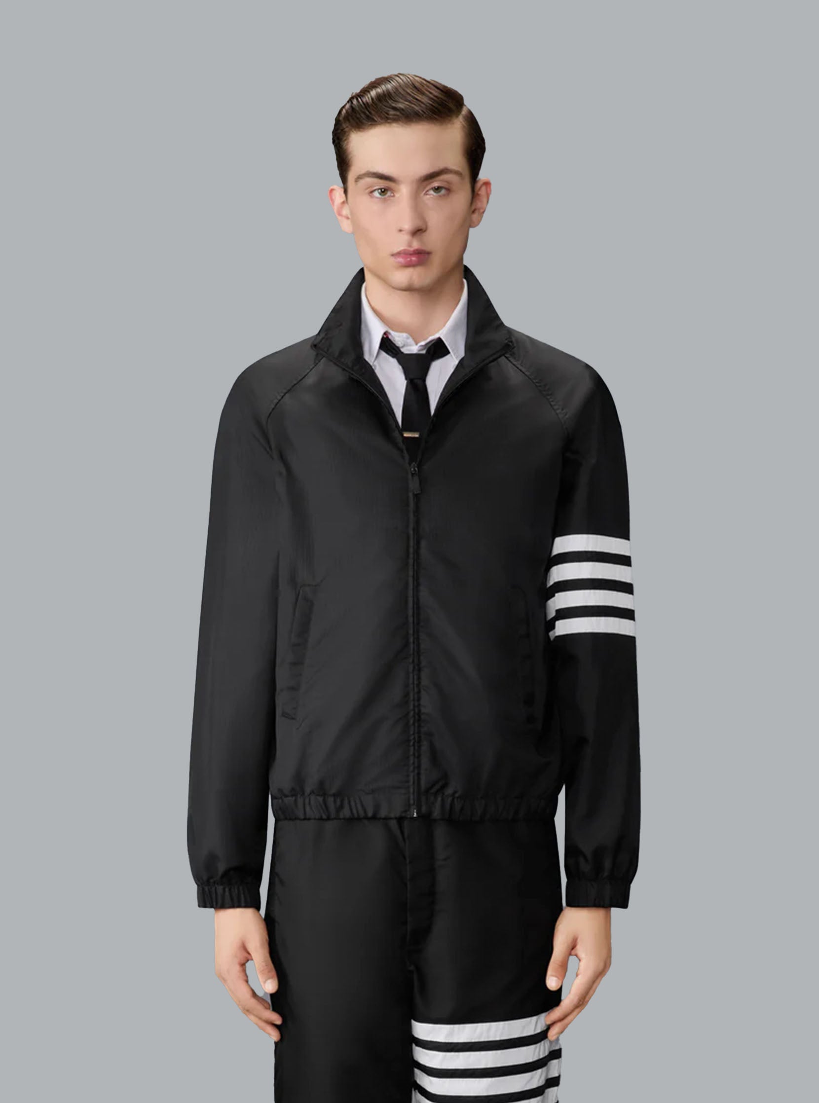 SHINY RIPSTOP RAGLAN 4-BAR TRACK JACKET BLACK