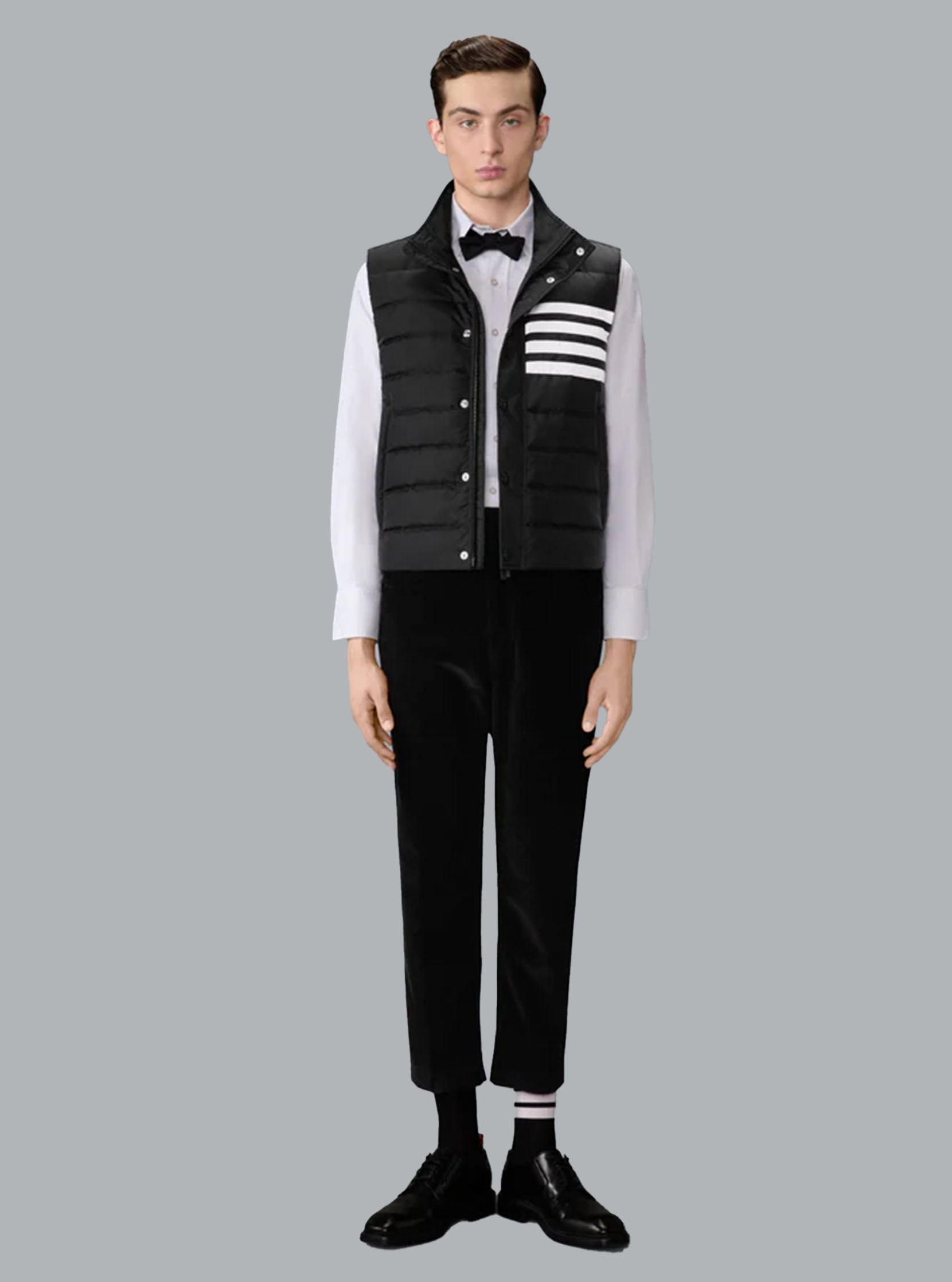 SHINY RIPSTOP LIGHTWEIGHT DOWN FILLED 4-BAR VEST BLACK
