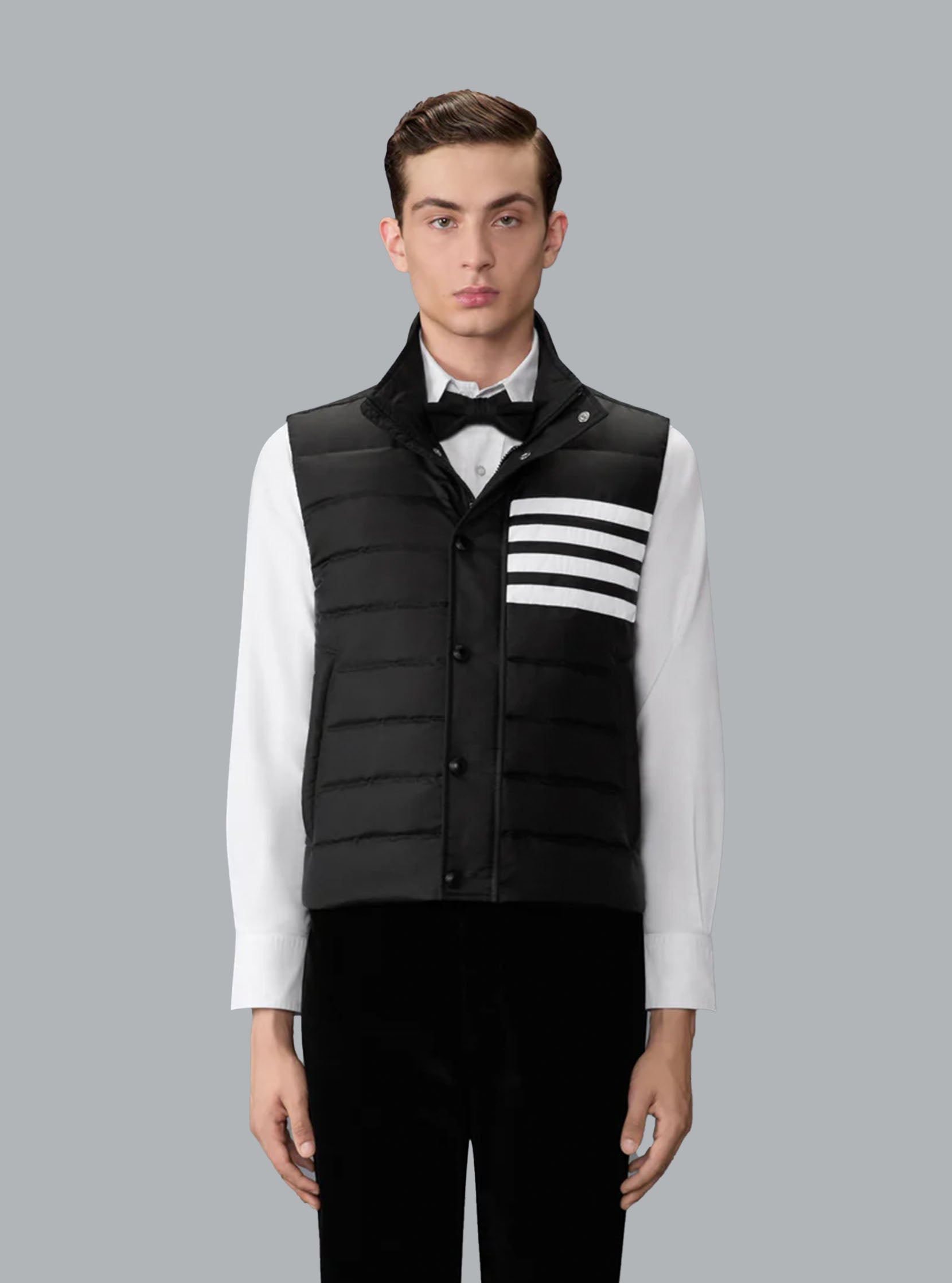 SHINY RIPSTOP LIGHTWEIGHT DOWN FILLED 4-BAR VEST BLACK