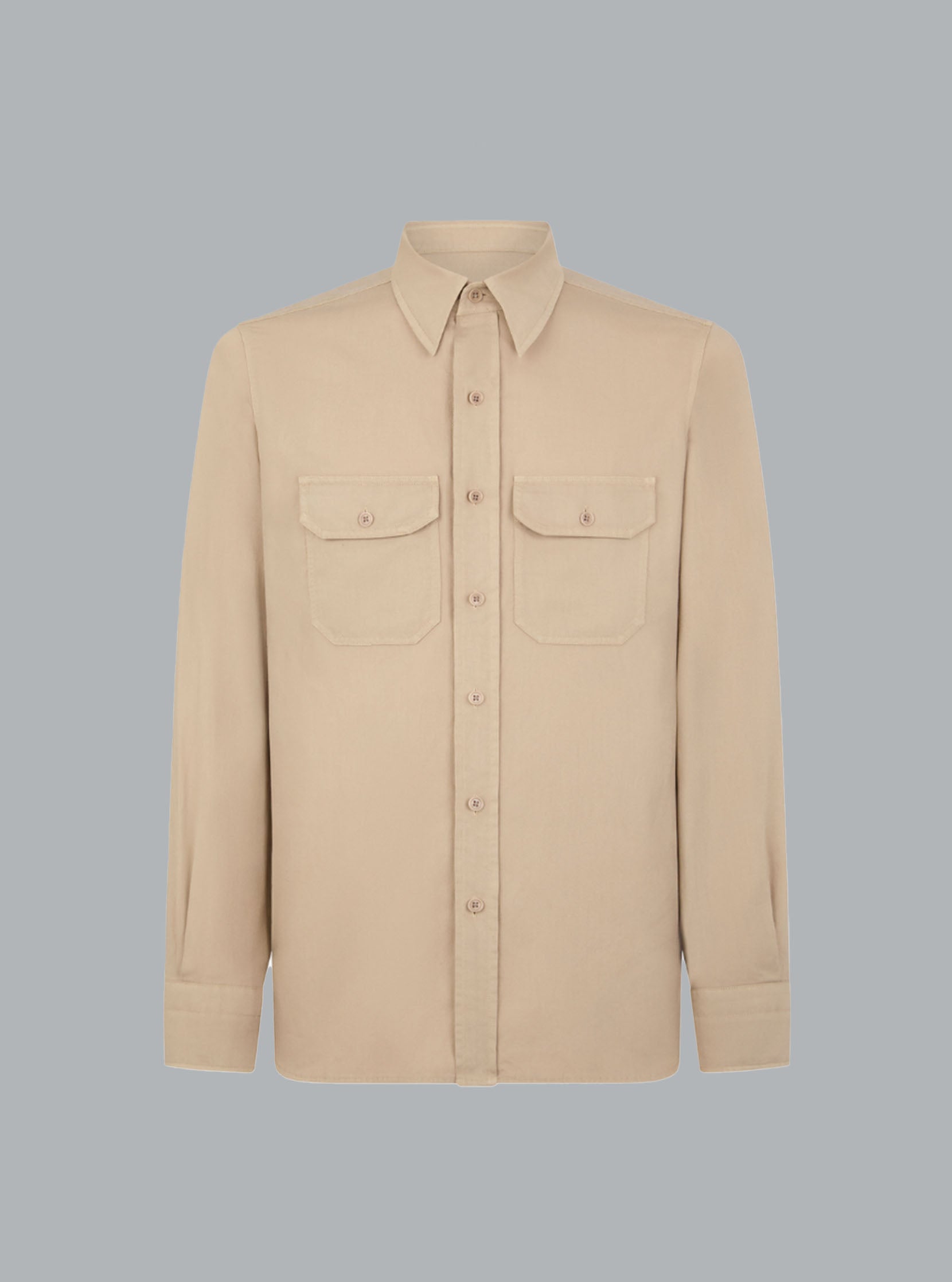 cotton linen light drill military fit shirt beige