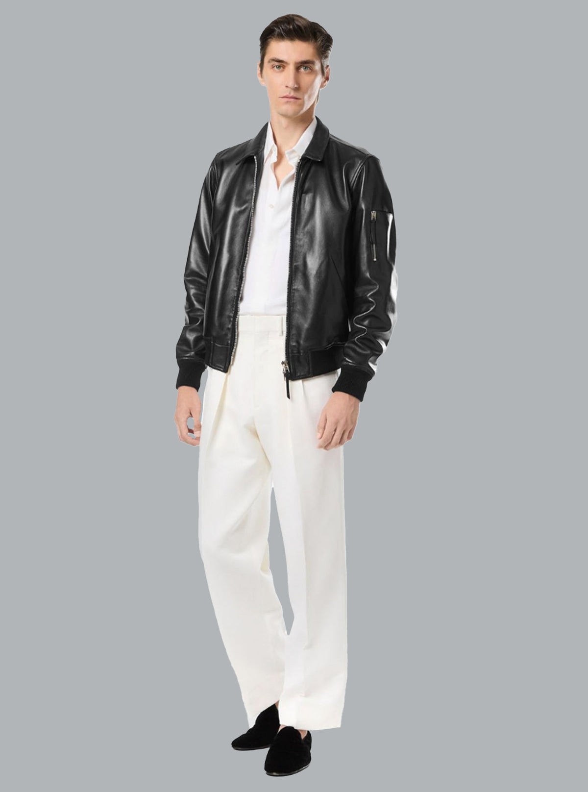 Blouson aus weichem Nappaleder mit langem Kragen