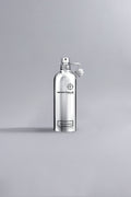 Vanille Absolu Silver perfume bottle by Montale Paris in sleek reflective silver design, showcasing luxury fragrance packaging on a light gray background.