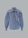 DENIM TIE NECK BLOUSE