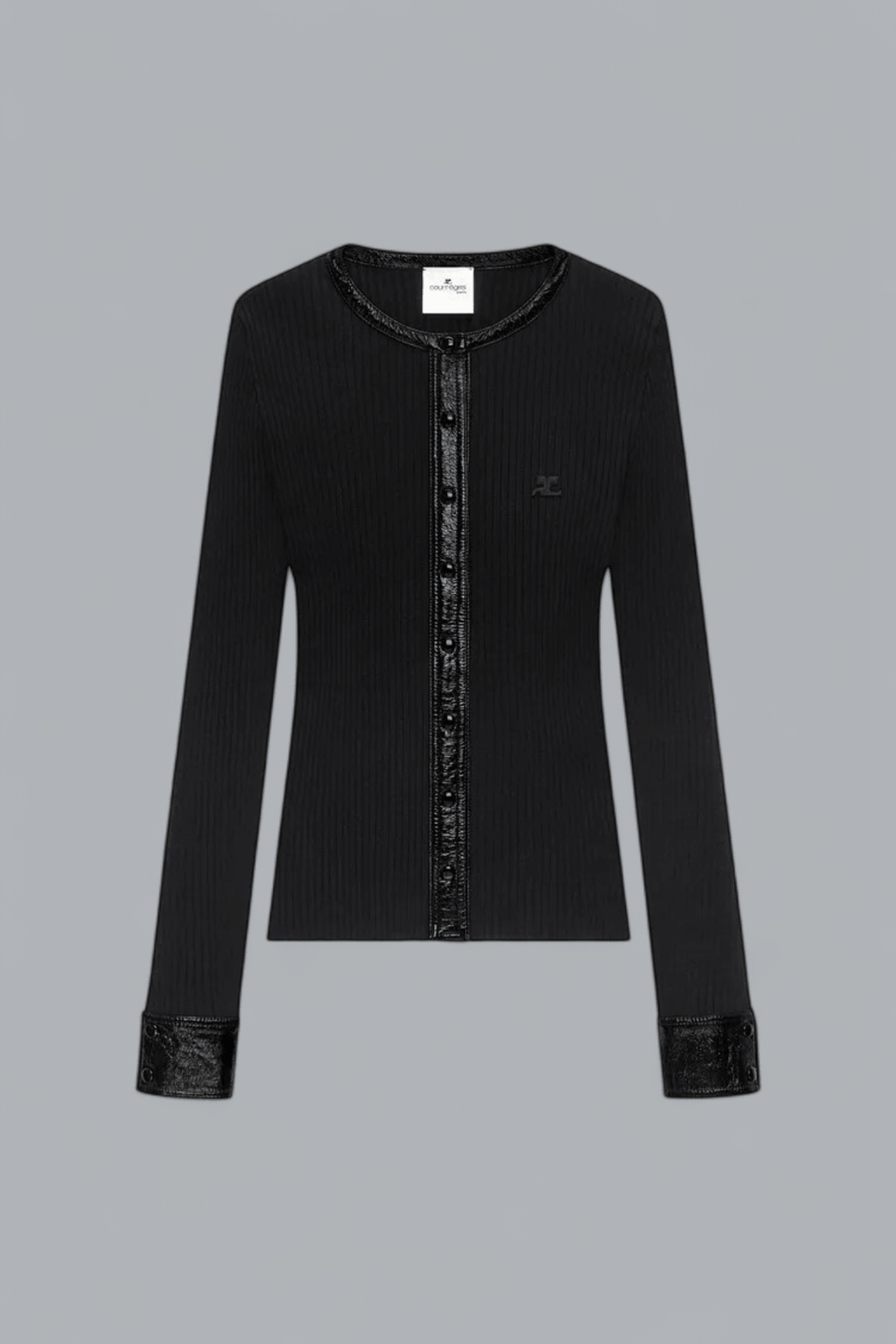 CONTRASTED VINYL RIB KNIT CARDIGAN