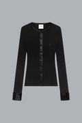 CONTRASTED VINYL RIB KNIT CARDIGAN