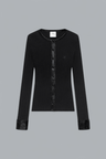 CONTRASTED VINYL RIB KNIT CARDIGAN