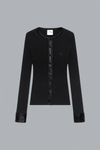 CONTRASTED VINYL RIB KNIT CARDIGAN