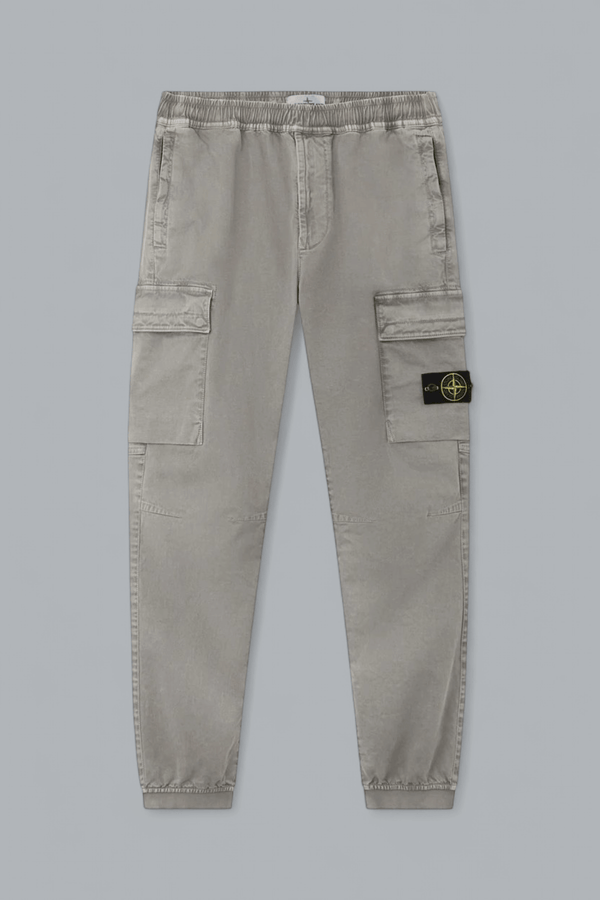 STRETCH ORGANIC BROKEN TWILL COTTON 'OLD' EFFECT CARGO PANTS