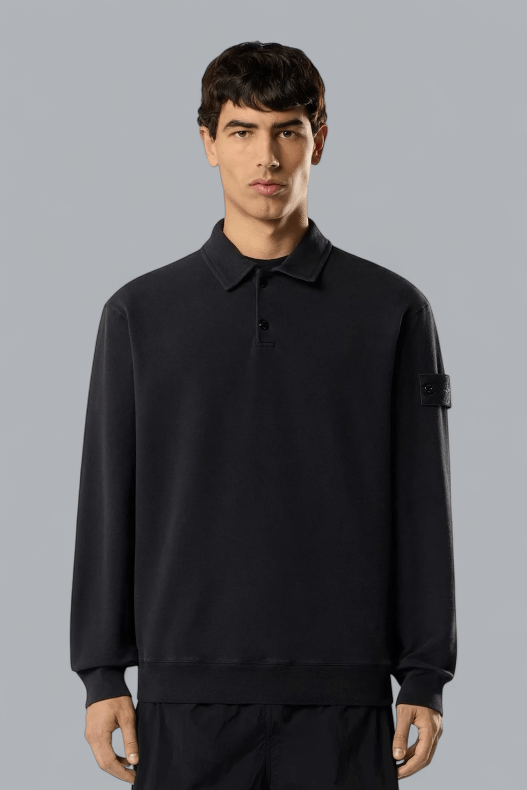 ORGANIC COTTON STRETCH FLEECE GHOST POLO SWEATER
