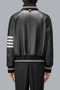 CALF LEATHER 4 BAR BOMBER JACKET