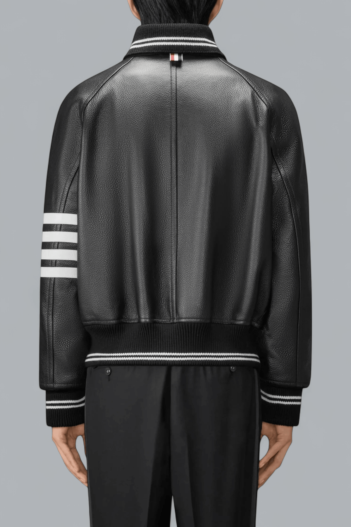 CALF LEATHER 4 BAR BOMBER JACKET