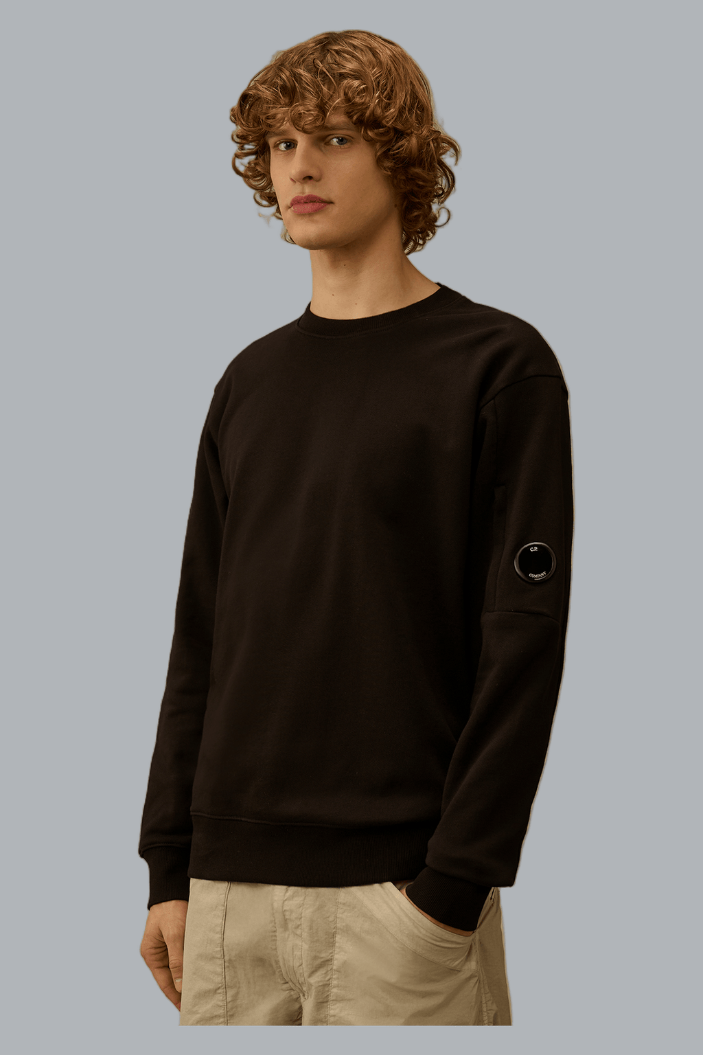 DIAGONAL RAISED FLEECE CREWNECK LENS SWEATSHIRT BLACK