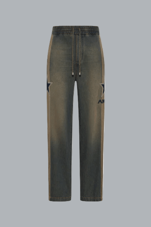 AMIRI SPORT DENIM TRACK PANT WORN SLATE