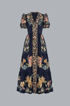 MAIRA FLORAL DARK BLUE SHORT SLEEVE MAXI DRESS
