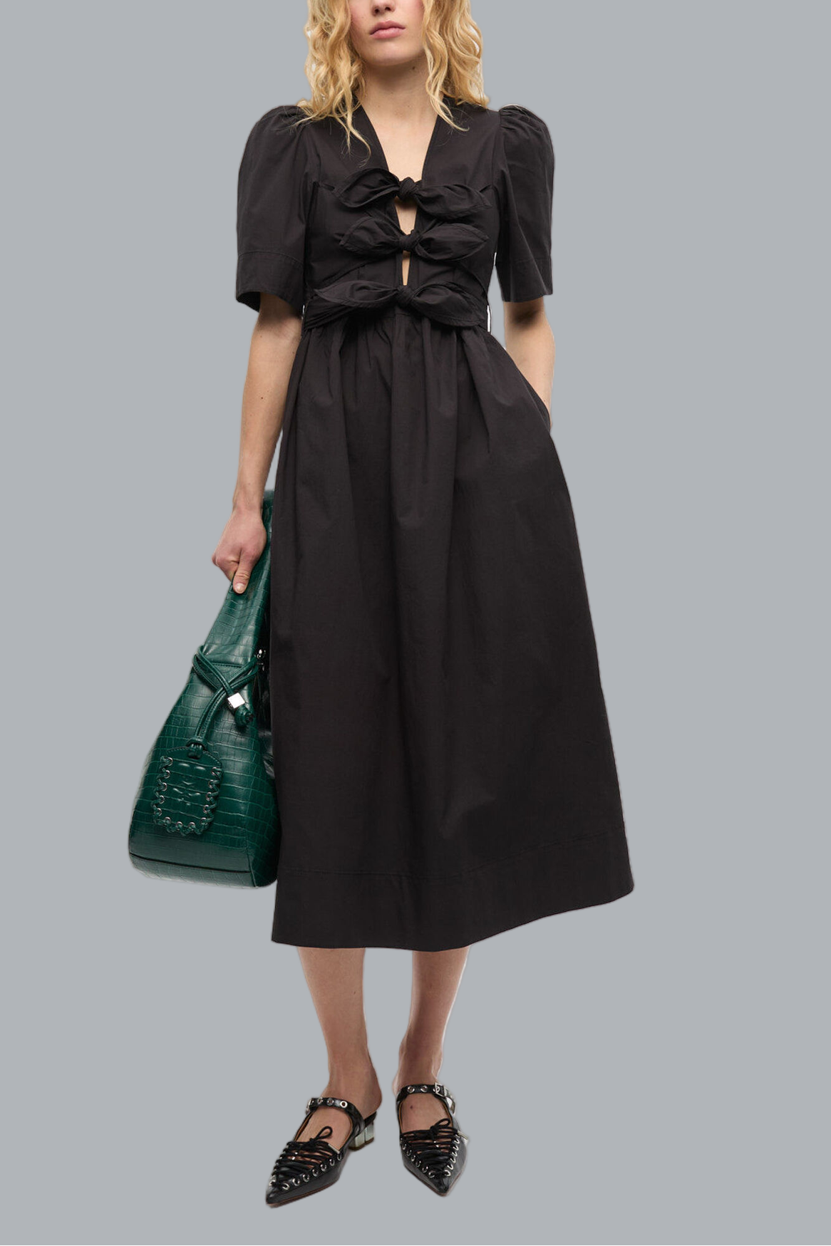 Midi-Kleid aus Stretch-Baumwolle mit Bindeträgern