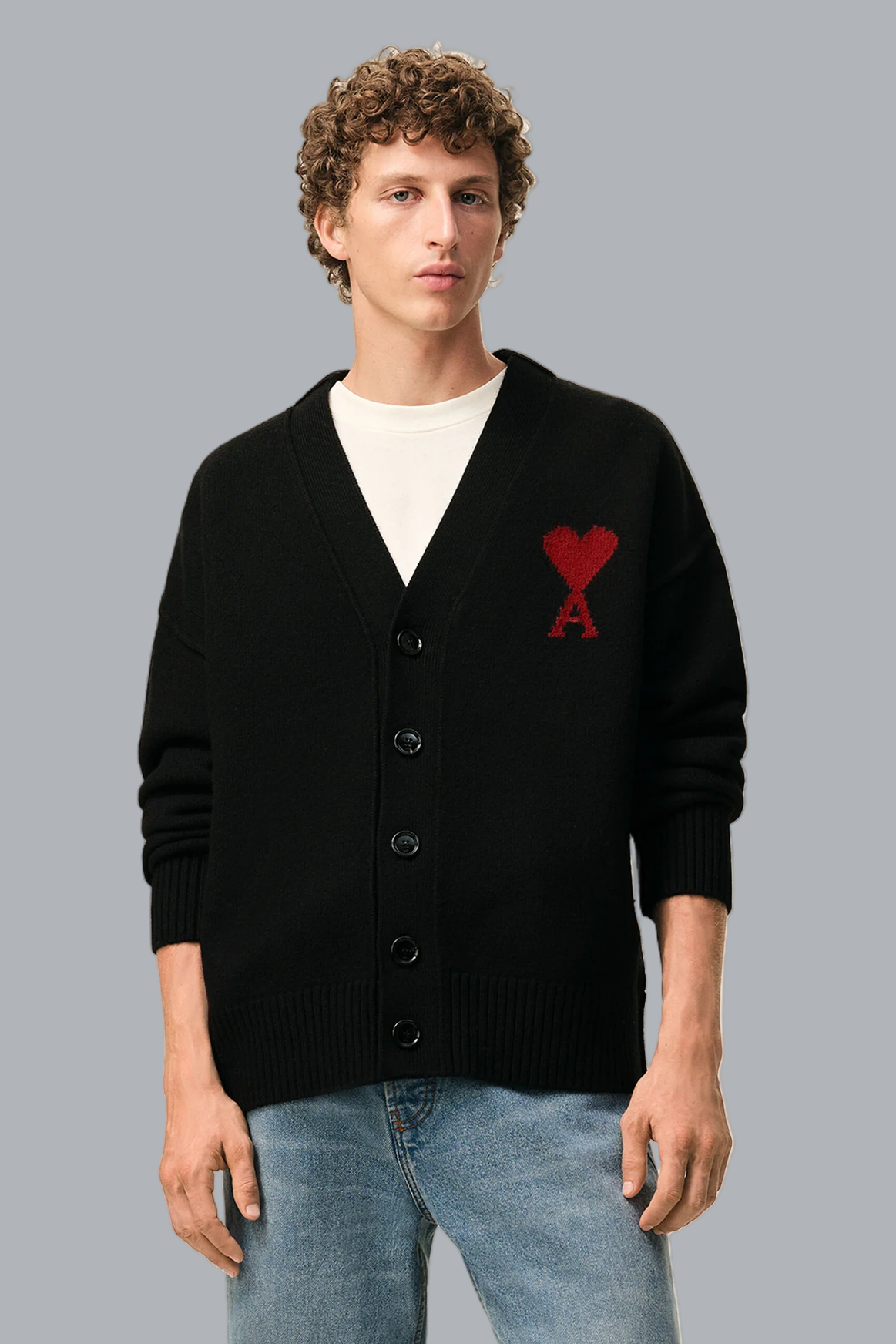 FELTED MERINO WOOL AMI DE COEUR V-NECK CARDIGAN