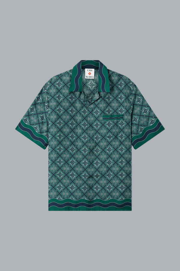 RADIATING MONOGRAM CUBAN COLLAR SILK TWILL SHIRT